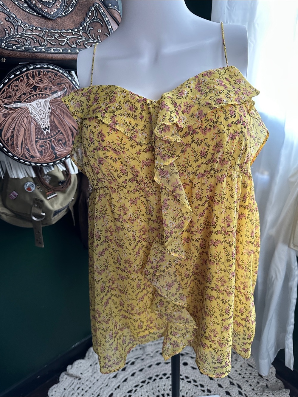 Candie's Yellow Floral Ruffle Cami